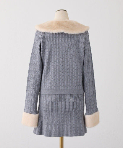 【Nono企畫】毛絨翻領麻花針織套裝