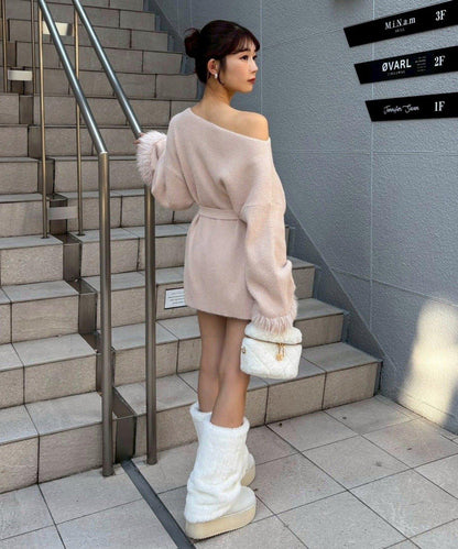 【ohana企畫】袖部毛絨針織長款上衣