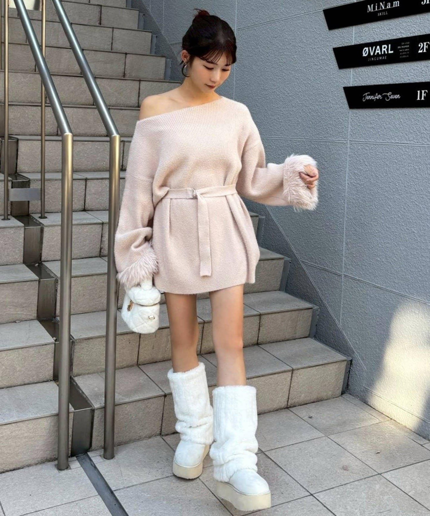 【ohana企畫】袖部毛絨針織長款上衣