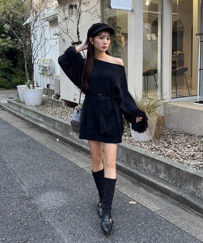 【ohana企畫】袖部毛絨針織長款上衣