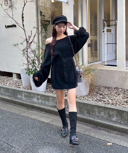 【ohana企畫】袖部毛絨針織長款上衣