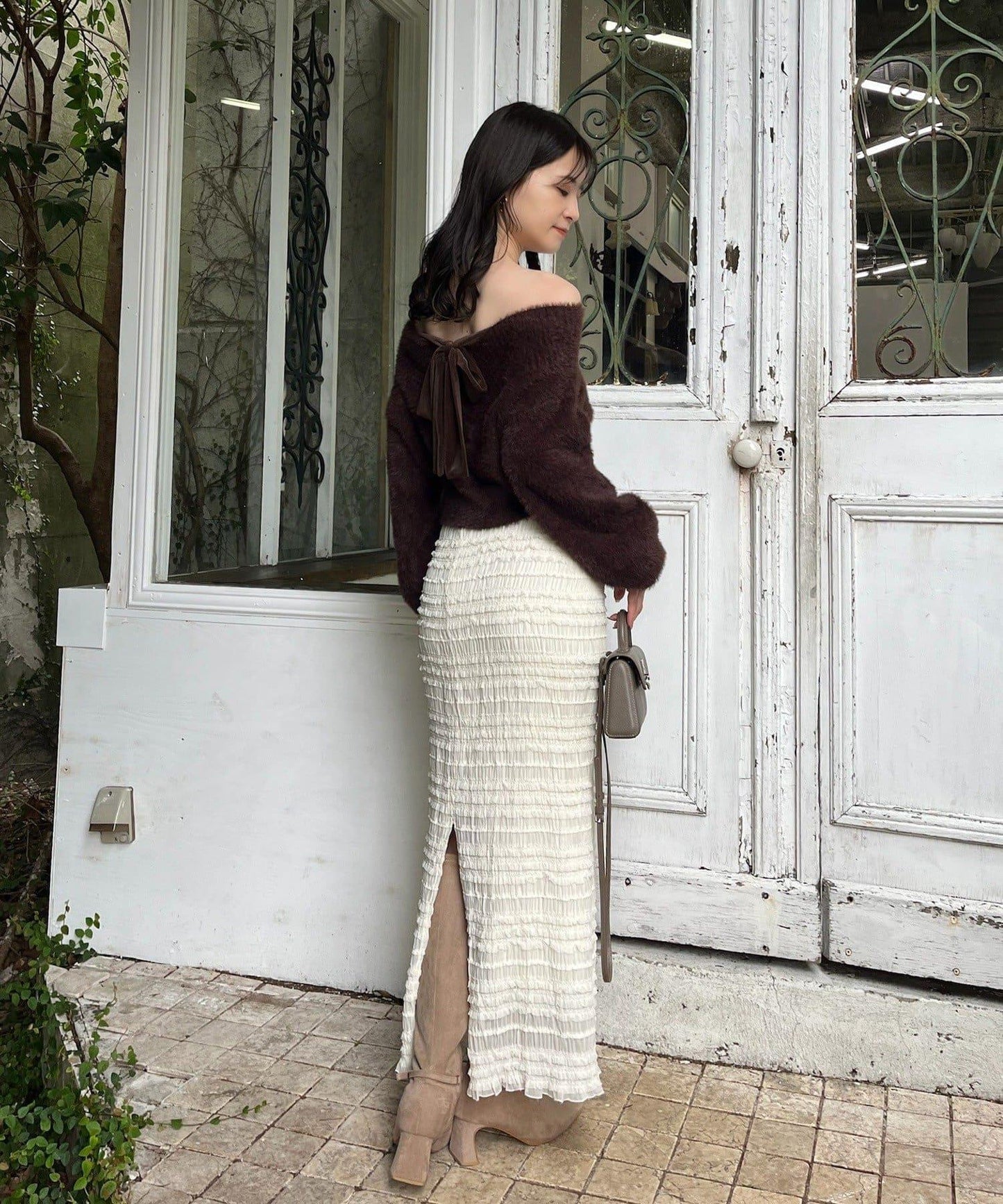 【megumi企畫】後系蝴蝶結2way針織套裝連衣裙