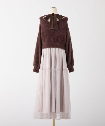 【megumi企畫】後系蝴蝶結2way針織套裝連衣裙