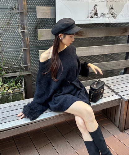 【ohana企畫】袖部毛絨針織長款上衣