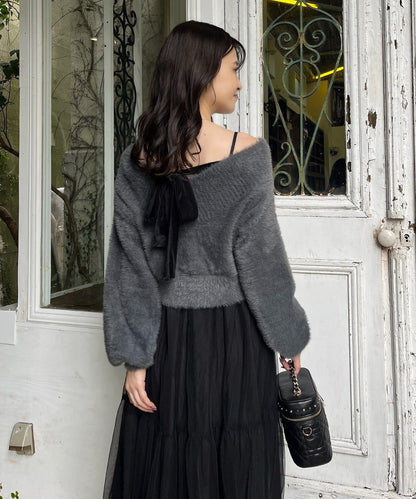 【megumi企畫】後系蝴蝶結2way針織套裝連衣裙