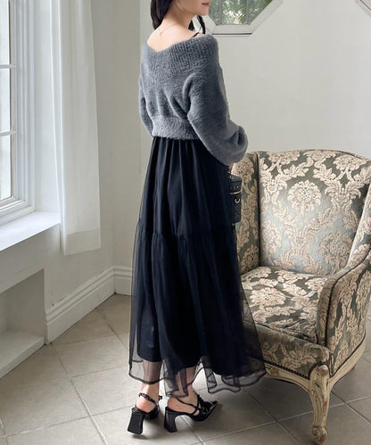 【megumi企畫】後系蝴蝶結2way針織套裝連衣裙