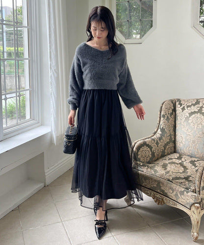 【megumi企畫】後系蝴蝶結2way針織套裝連衣裙