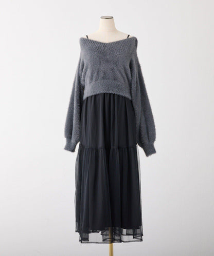 【megumi企畫】後系蝴蝶結2way針織套裝連衣裙