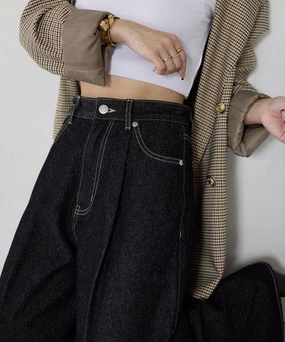 【Yuna企畫】高腰褶皺寬鬆牛仔褲