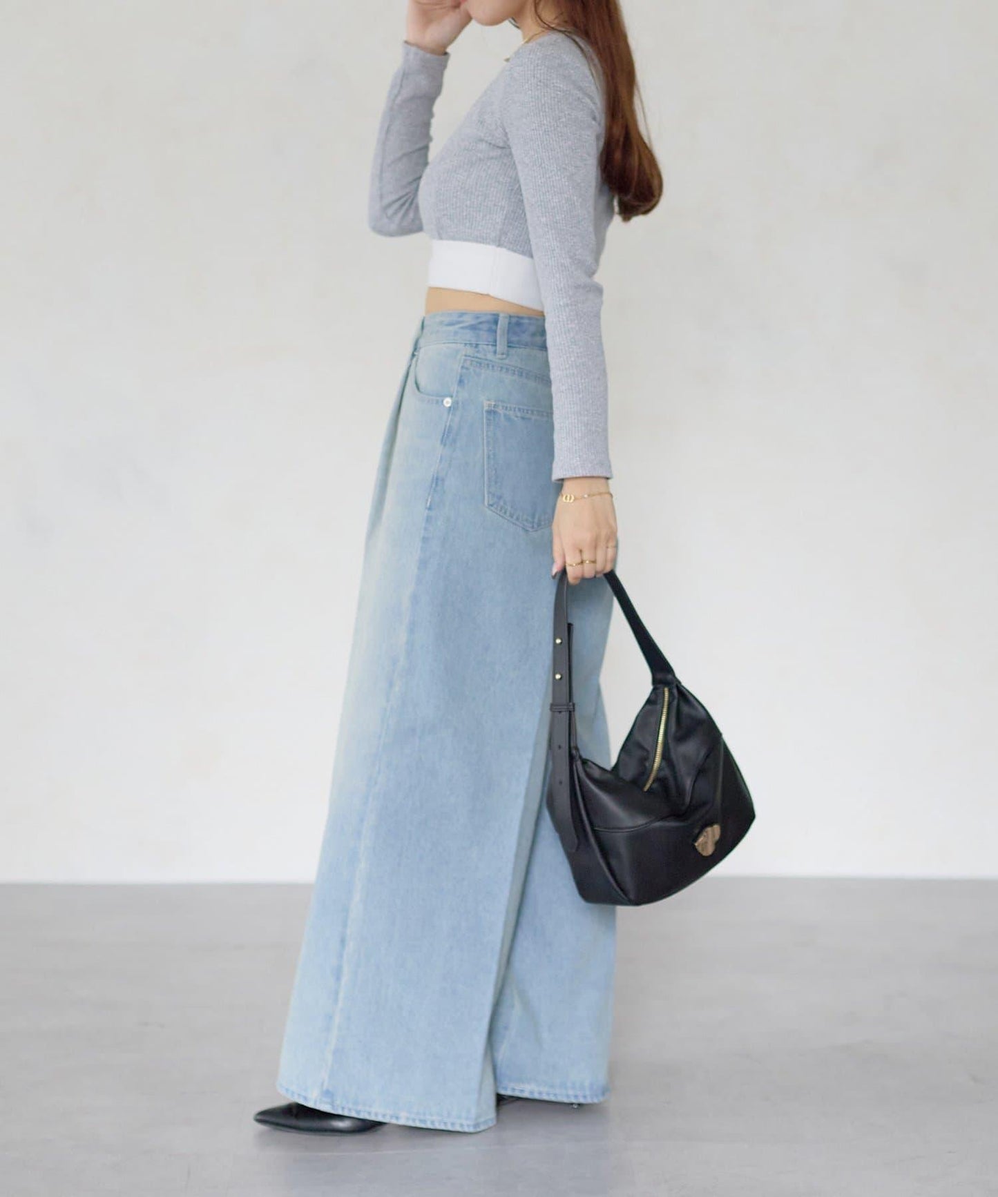 【Yuna企畫】高腰褶皺寬鬆牛仔褲