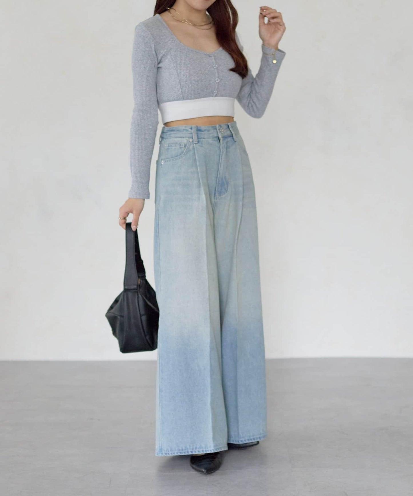 【Yuna企畫】高腰褶皺寬鬆牛仔褲