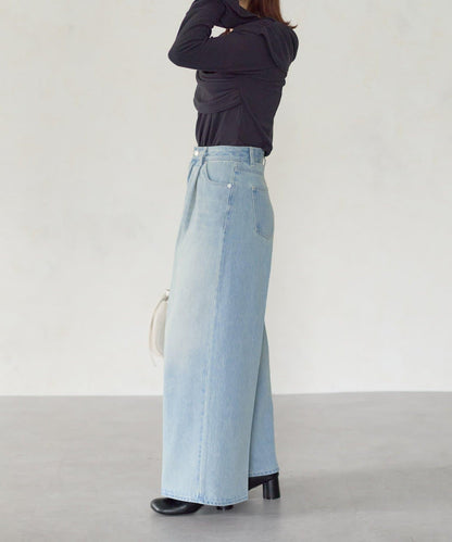 【Yuna企畫】高腰褶皺寬鬆牛仔褲