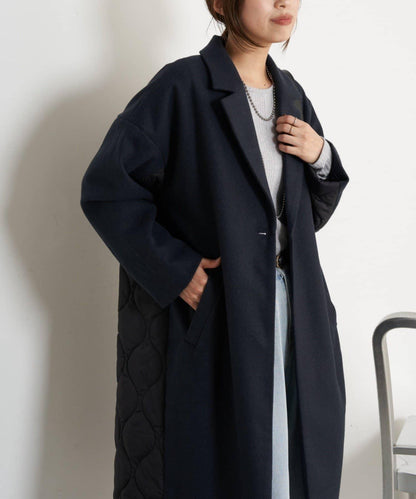 拼接絎縫長款大衣