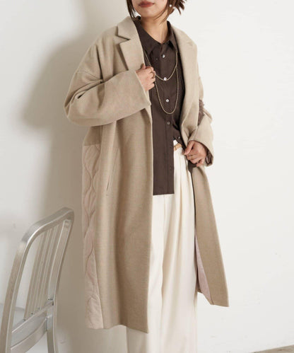 拼接絎縫長款大衣