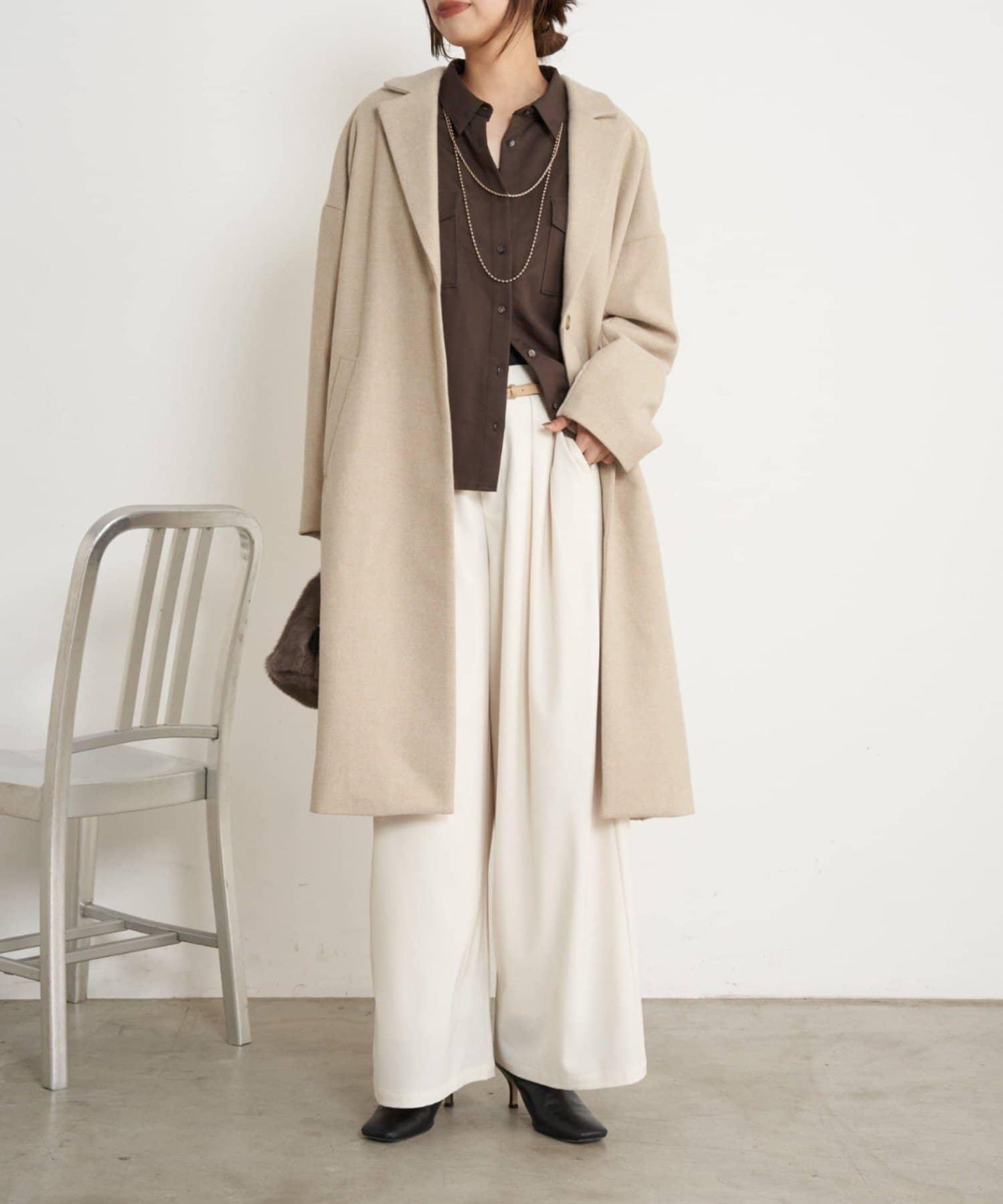 拼接絎縫長款大衣