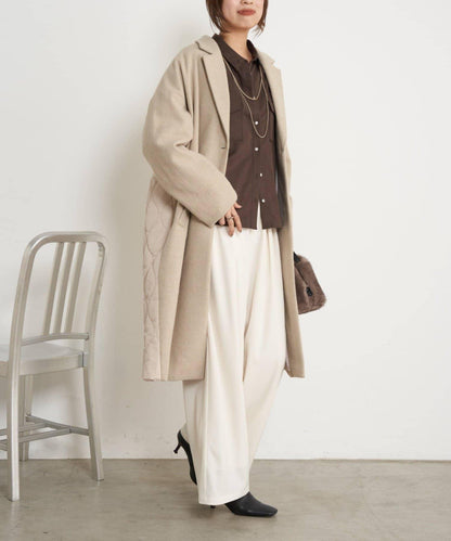 拼接絎縫長款大衣