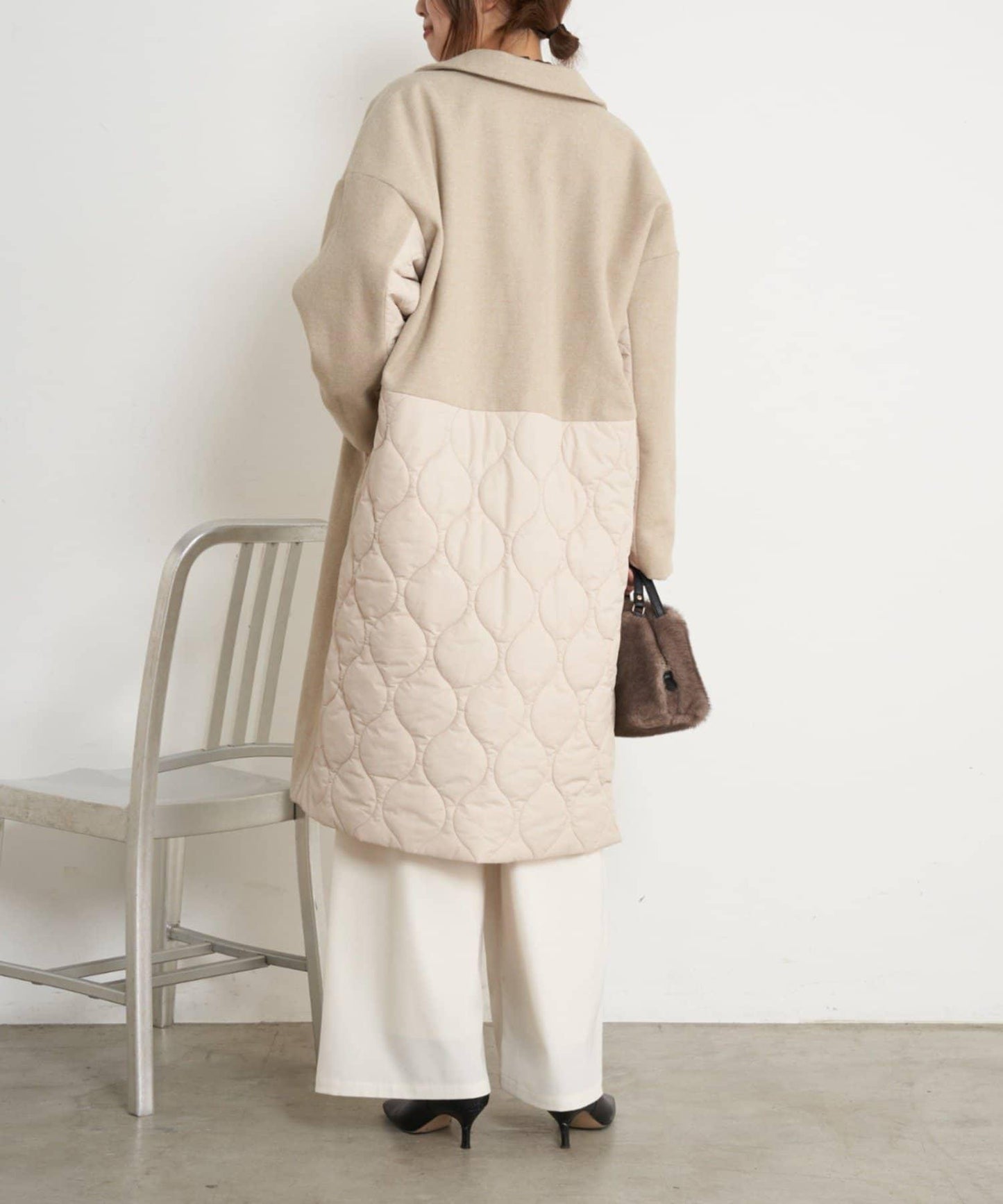 拼接絎縫長款大衣