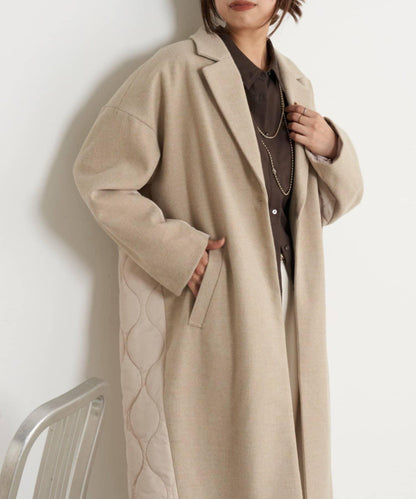 拼接絎縫長款大衣