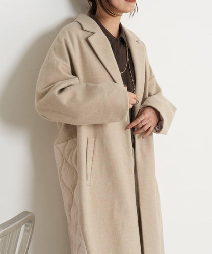 拼接絎縫長款大衣