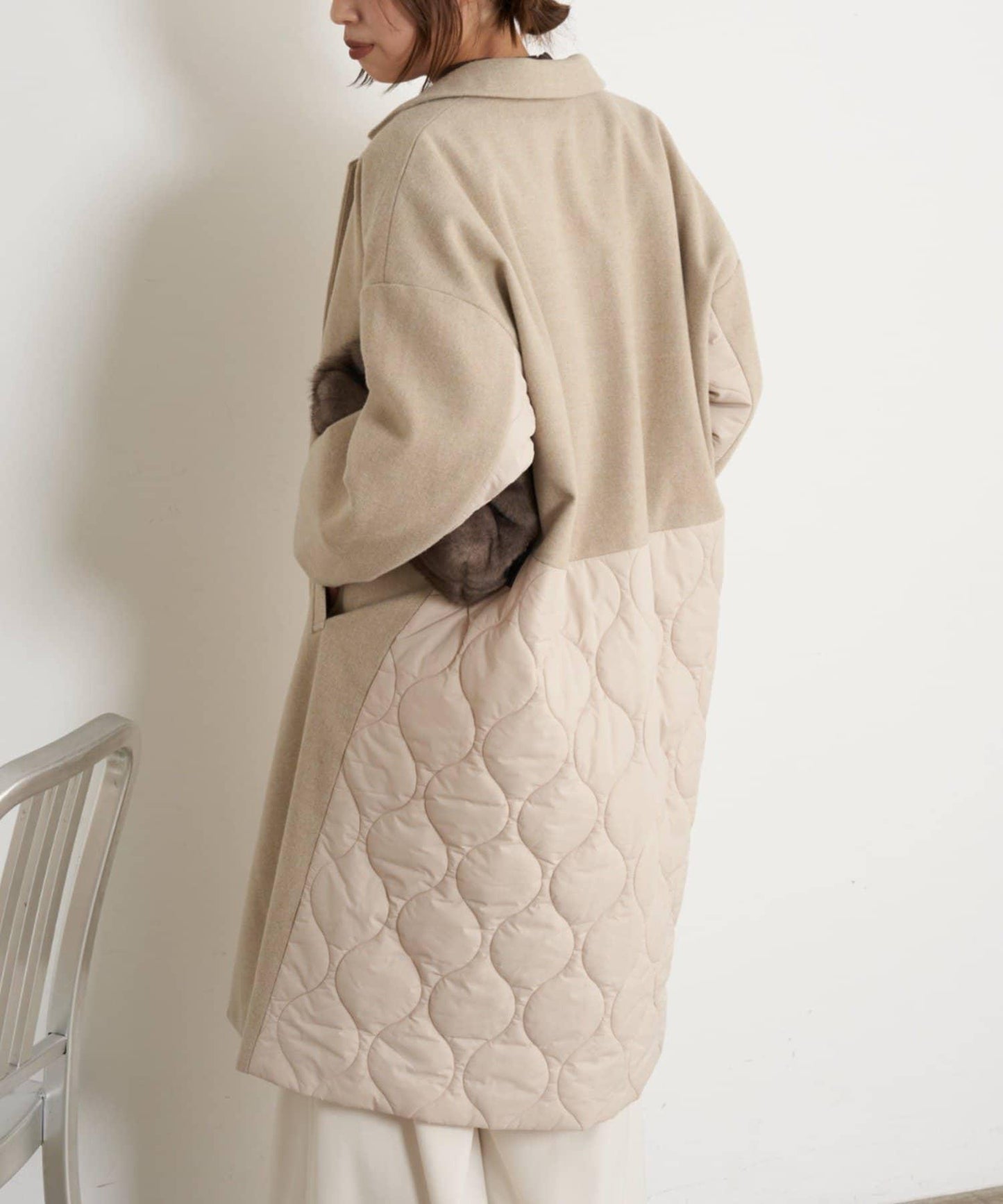 拼接絎縫長款大衣