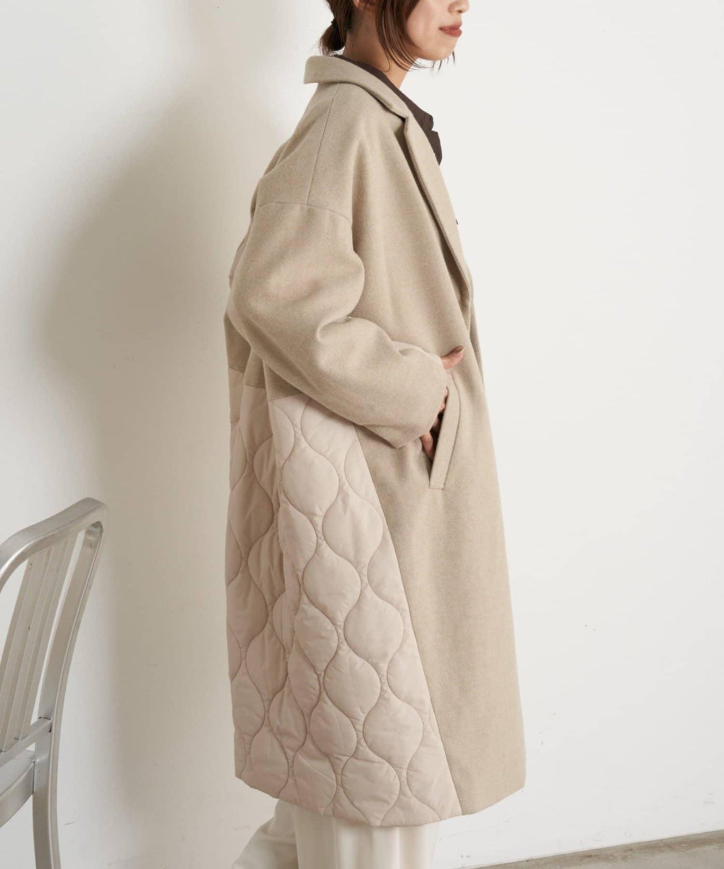 拼接絎縫長款大衣