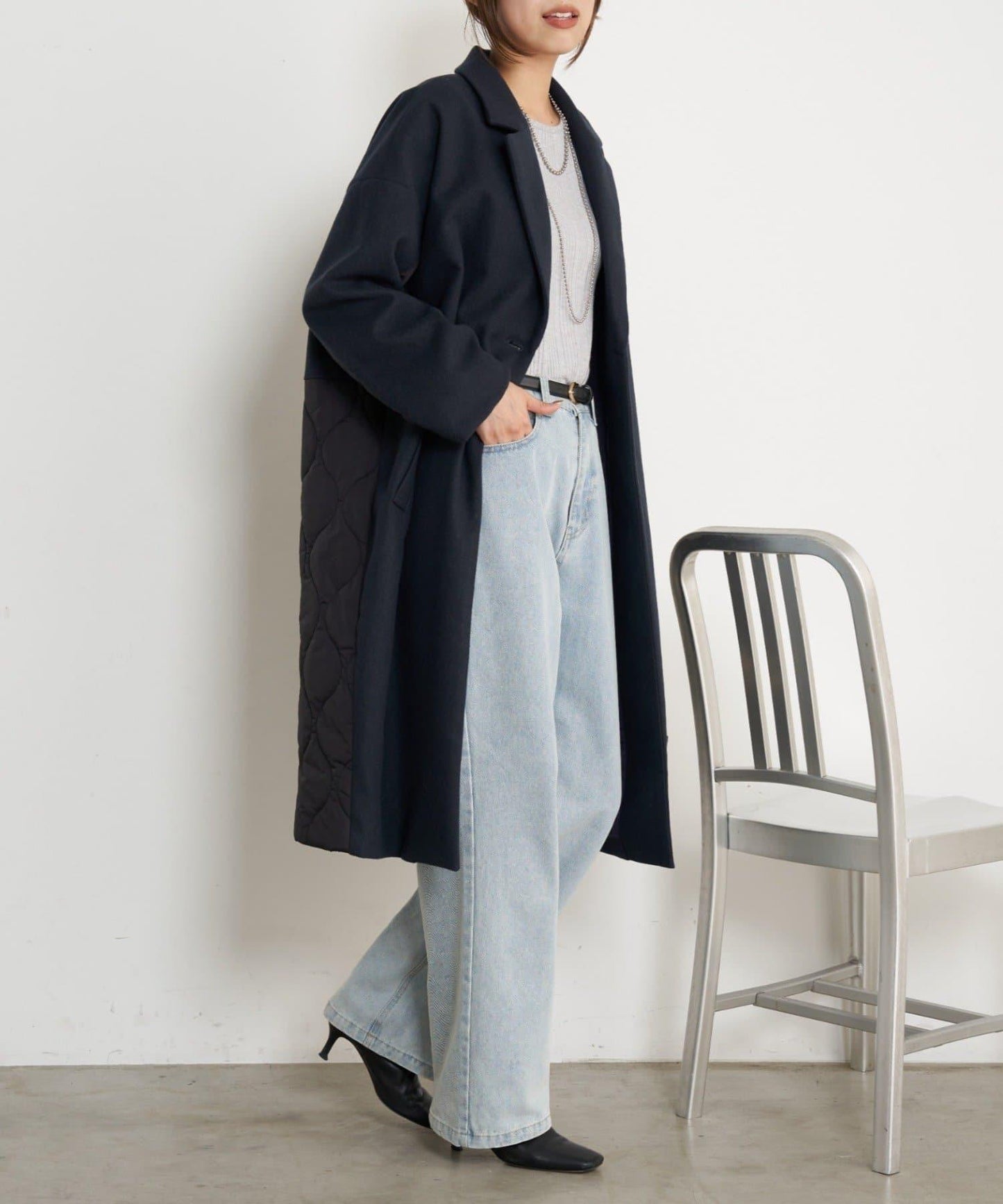 拼接絎縫長款大衣