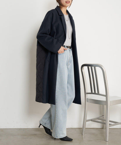 拼接絎縫長款大衣