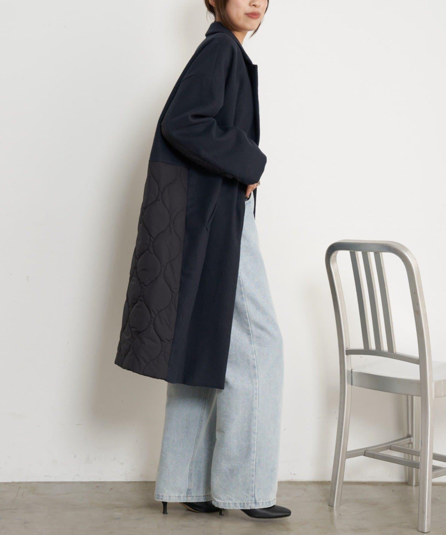 拼接絎縫長款大衣