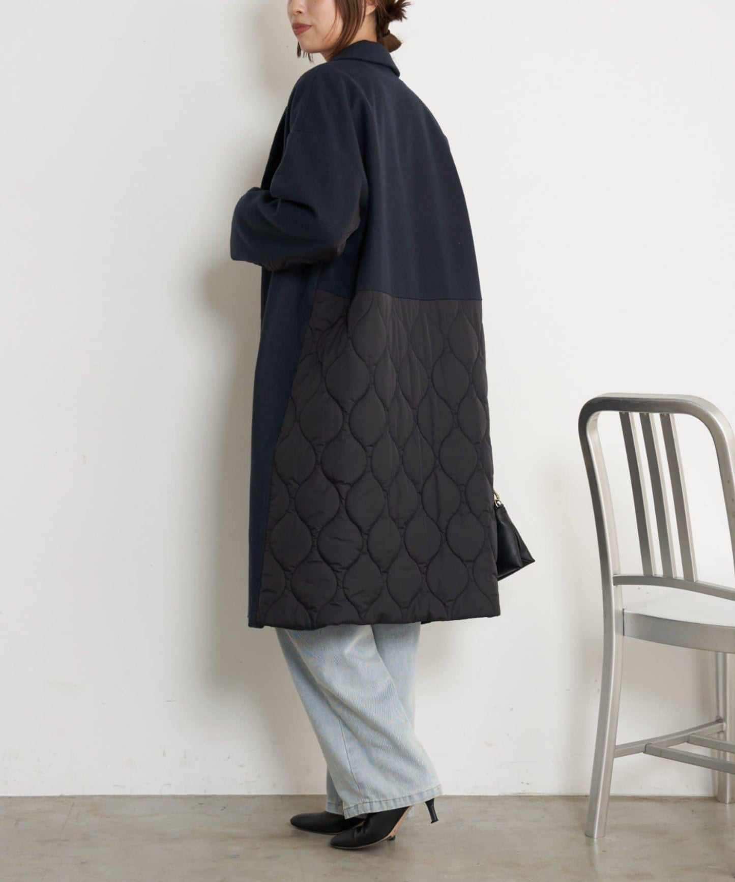 拼接絎縫長款大衣