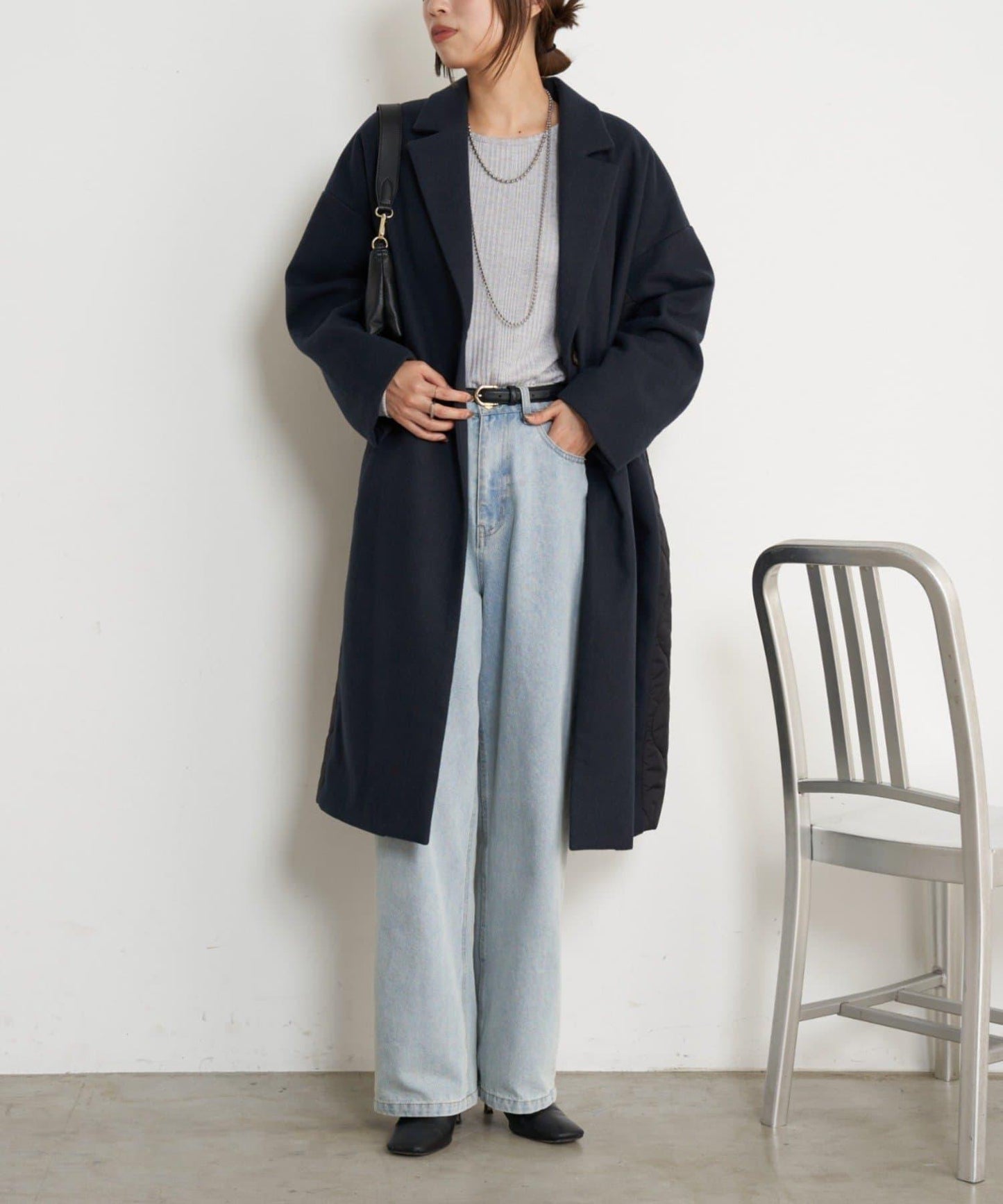 拼接絎縫長款大衣