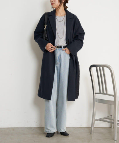 拼接絎縫長款大衣