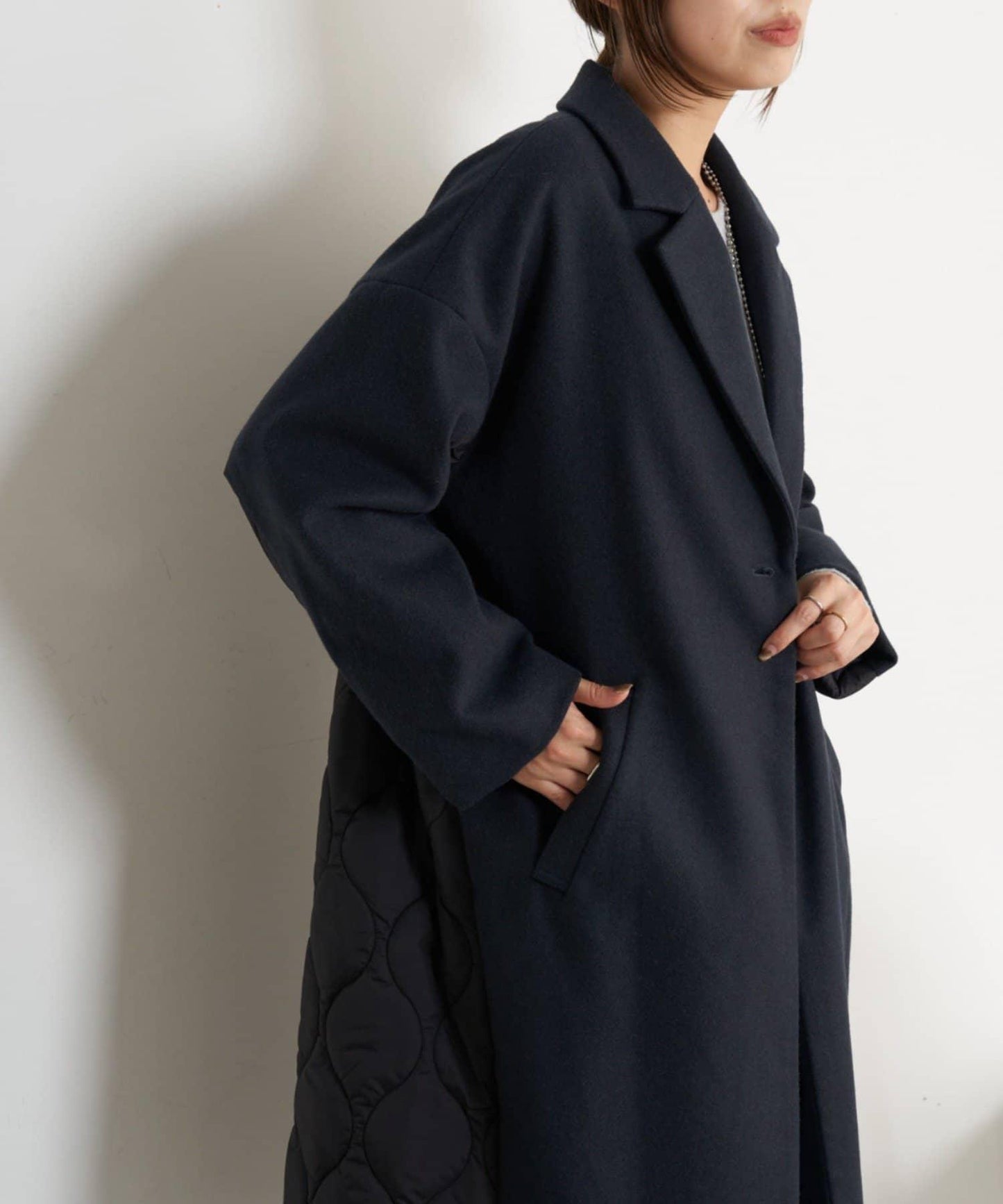 拼接絎縫長款大衣