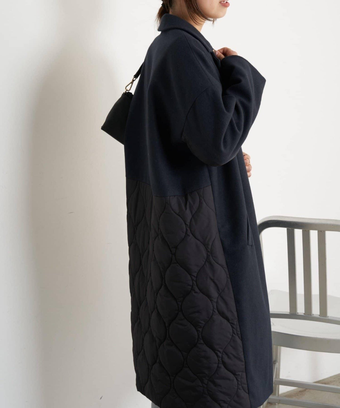拼接絎縫長款大衣