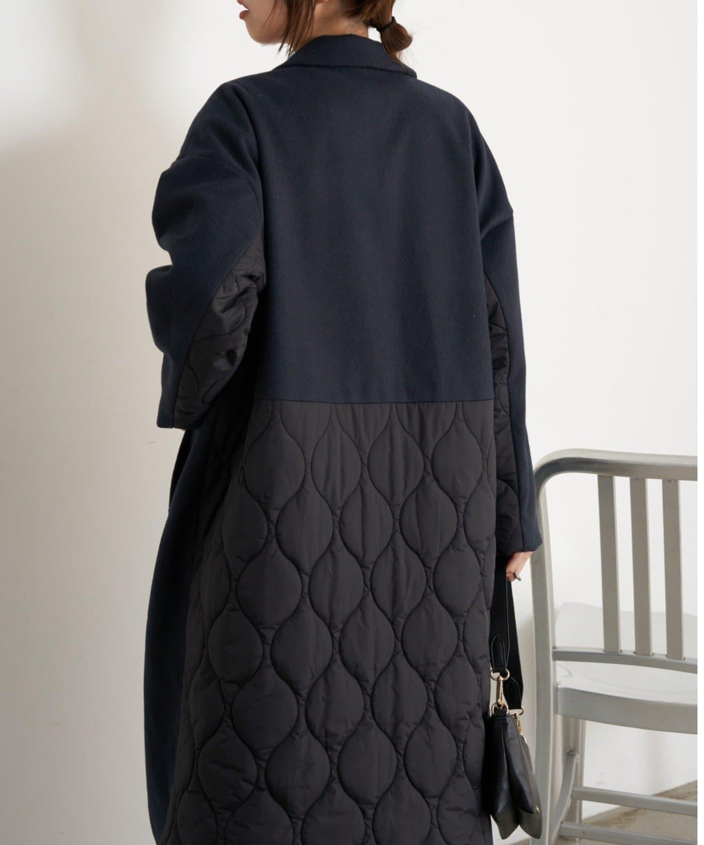 拼接絎縫長款大衣