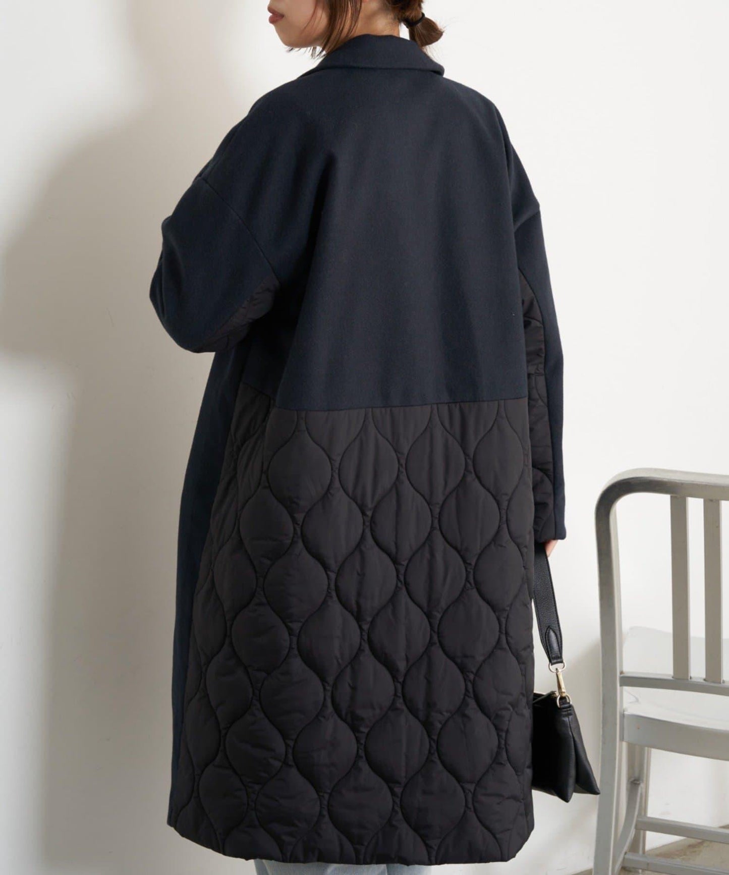 拼接絎縫長款大衣