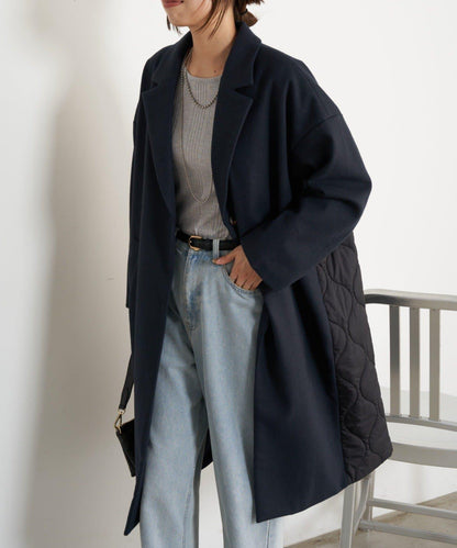拼接絎縫長款大衣