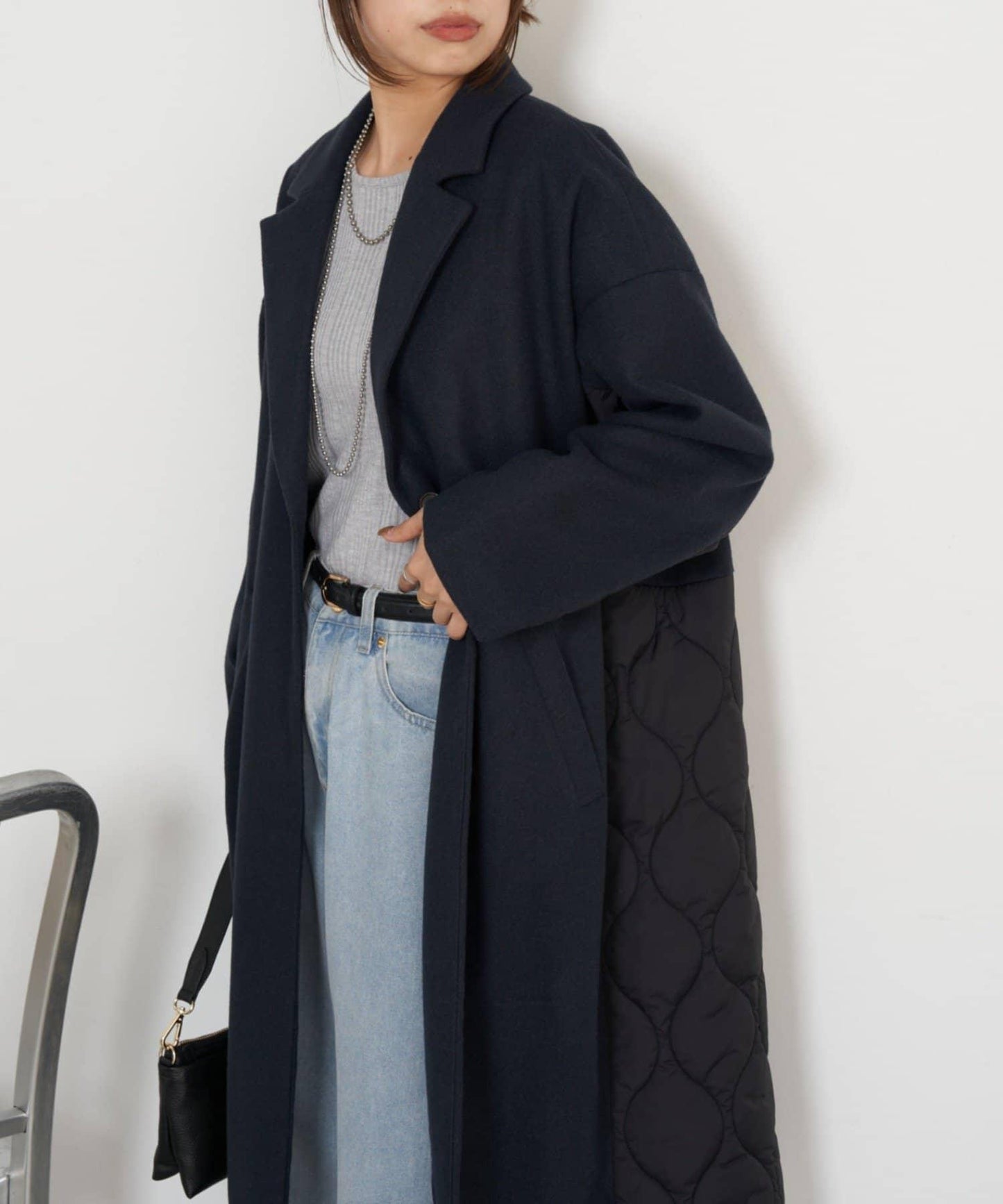 拼接絎縫長款大衣