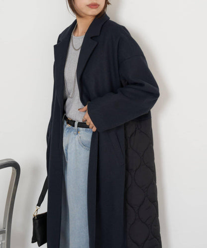 拼接絎縫長款大衣