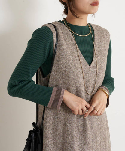 袖部透視拼接羅紋針織衫
