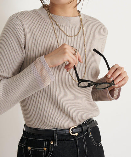 袖部透視拼接羅紋針織衫