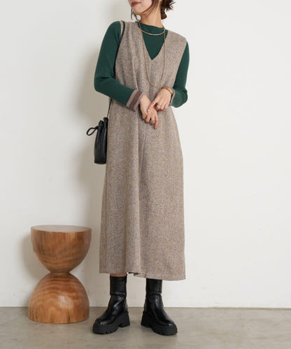 袖部透視拼接羅紋針織衫