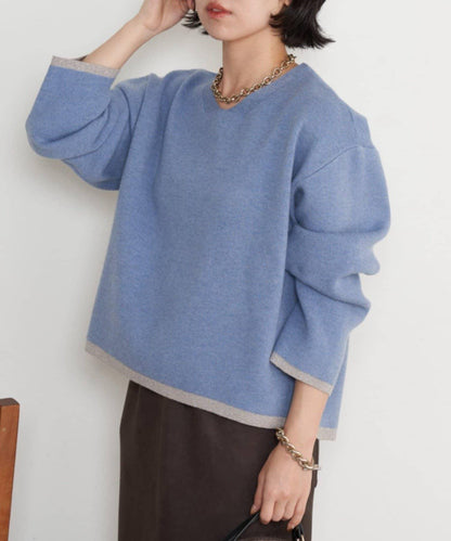 亮絲線V領針織衫