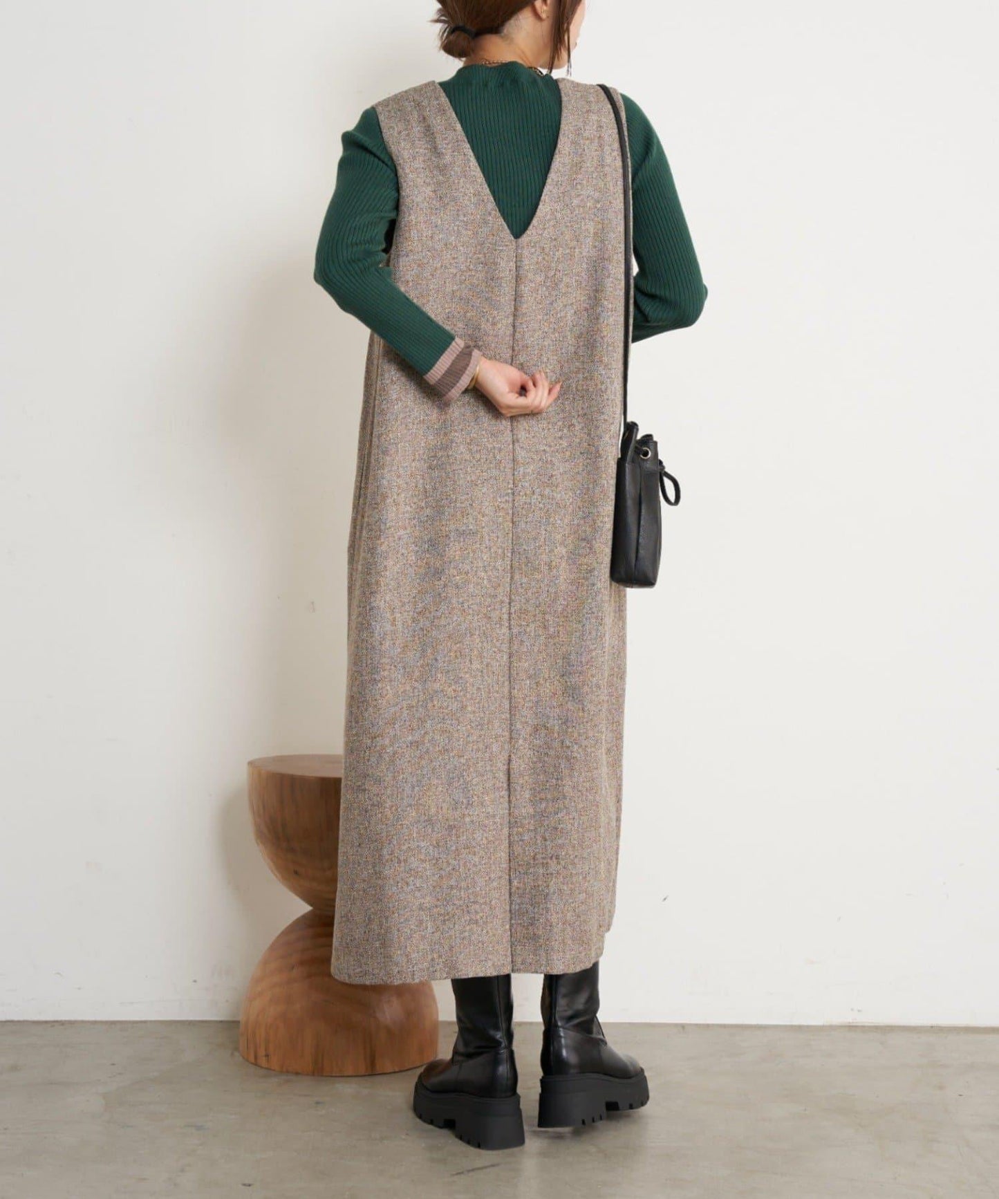 袖部透視拼接羅紋針織衫