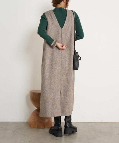 袖部透視拼接羅紋針織衫