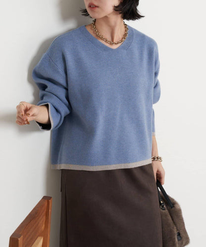 亮絲線V領針織衫