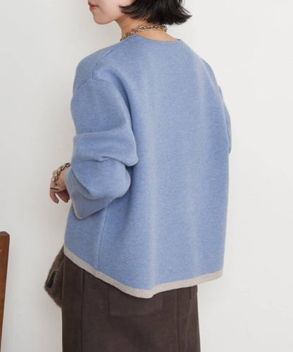 亮絲線V領針織衫