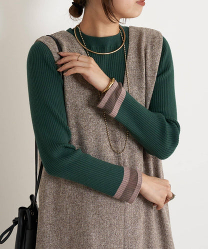 袖部透視拼接羅紋針織衫