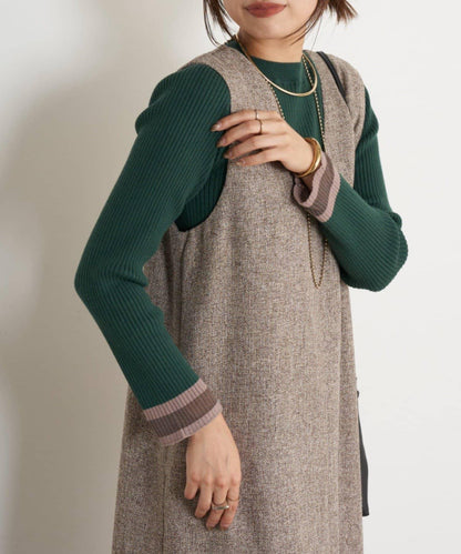 袖部透視拼接羅紋針織衫