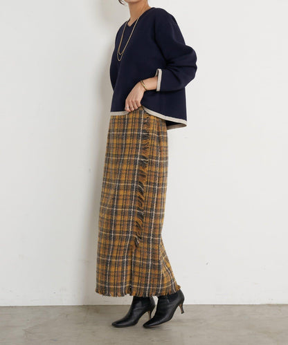 格紋流蘇修身半身裙