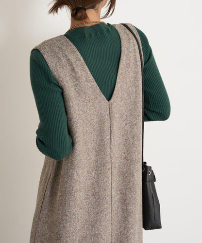 袖部透視拼接羅紋針織衫